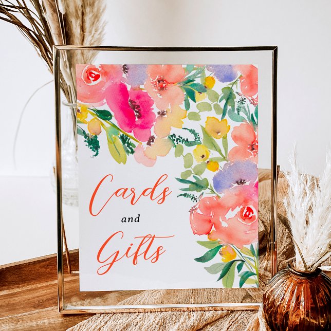 Póster Brillante audaz boho garden floral bried ducha de  (Bright bold boho garden floral bridal shower sign)