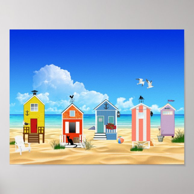 Póster Brillante Coloroso Ocean Beach House Verano Divers (Frente)