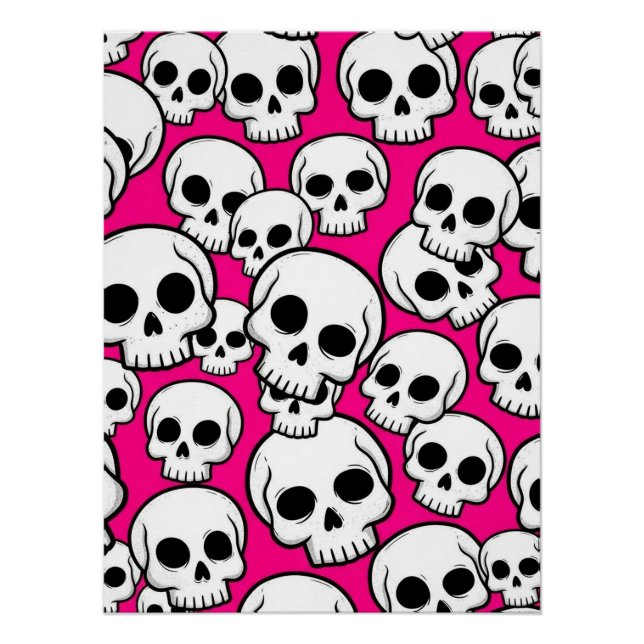 Póster brillante con patrón de calavera rosa (Anverso)