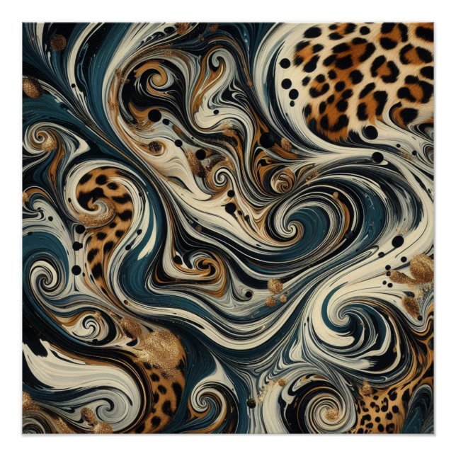 Póster brillante con remolino de estampado de leop (Anverso)