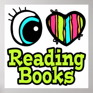 Póster Brillante corazón ocular me encanta leer libros