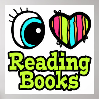 Póster Brillante corazón ocular me encanta leer libros
