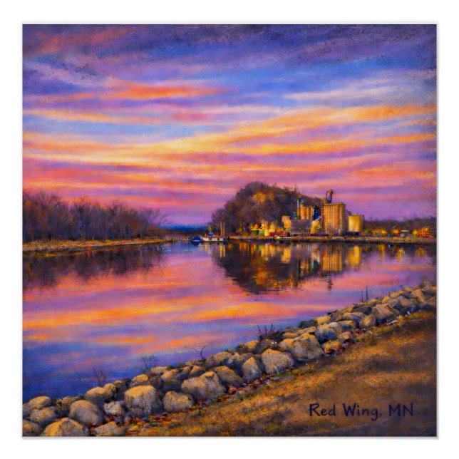 Póster brillante de Barn Bluff, puesta de sol en R (Anverso)