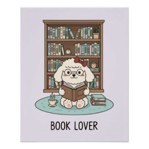 Póster Brillante de Cachorro Caniche con Libros en