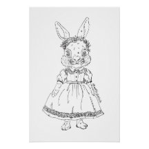 Póster brillante de ilustración de conejo dibujado