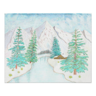 Póster brillante de invierno y siempreverdes