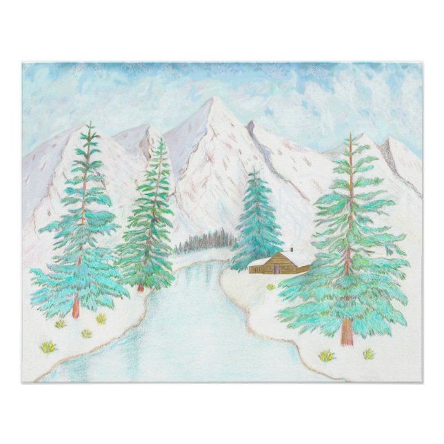 Póster brillante de invierno y siempreverdes (Anverso)