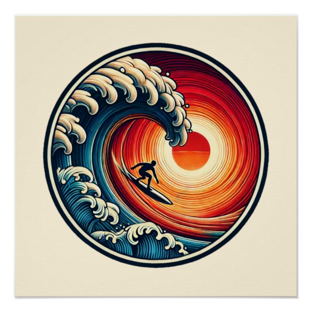 Poster brillante de la ola de sol del surfista (Anverso)
