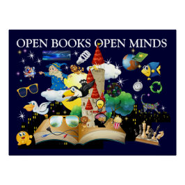 Póster brillante de libros abiertos de la escuela