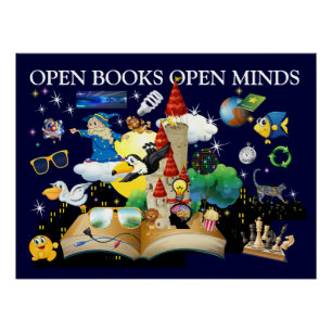Póster brillante de libros abiertos de la escuela