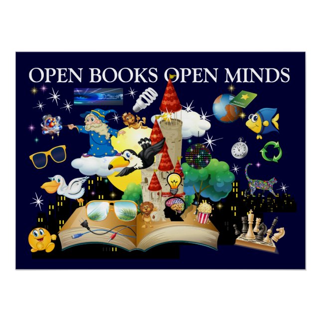 Póster brillante de libros abiertos de la escuela (Anverso)