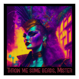 Póster brillante de mujer de Mardi Gras ciberpunk-