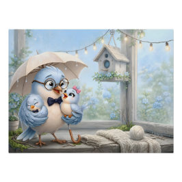 Póster brillante de padre y bebé pájaro lindo