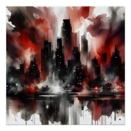Póster brillante de paisaje de ciudad abstracto