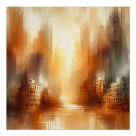 Póster brillante de paisaje urbano abstracto