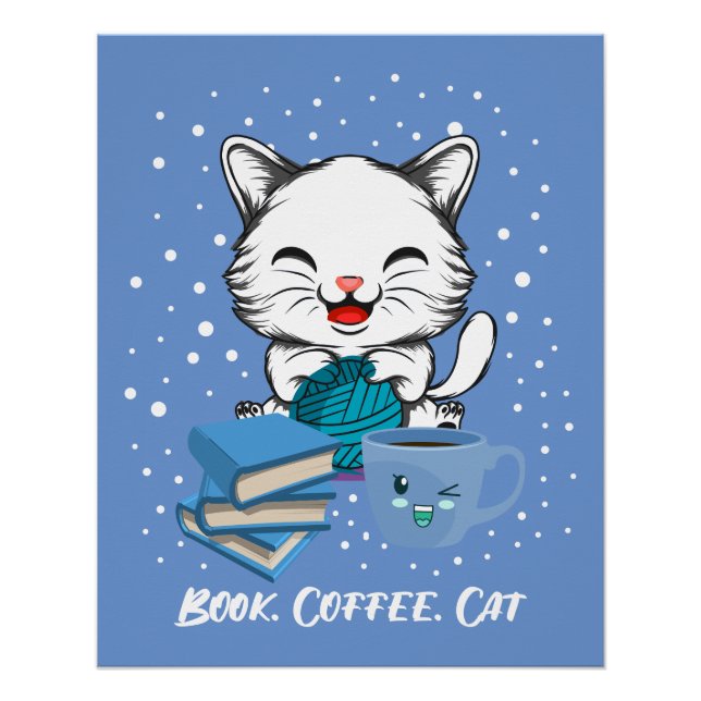 Poster brillante del gato del café del libro (Anverso)