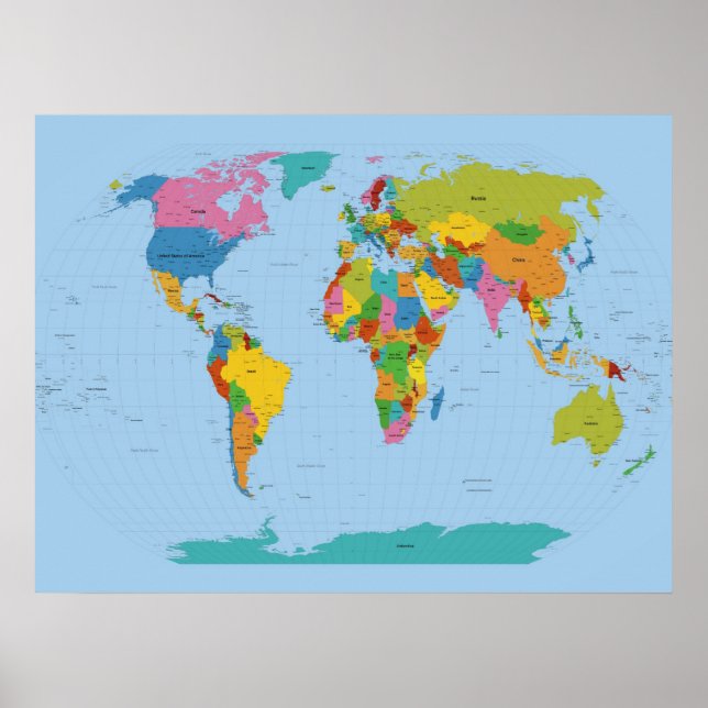 Póster Brillante en el mapa mundial (Frente)