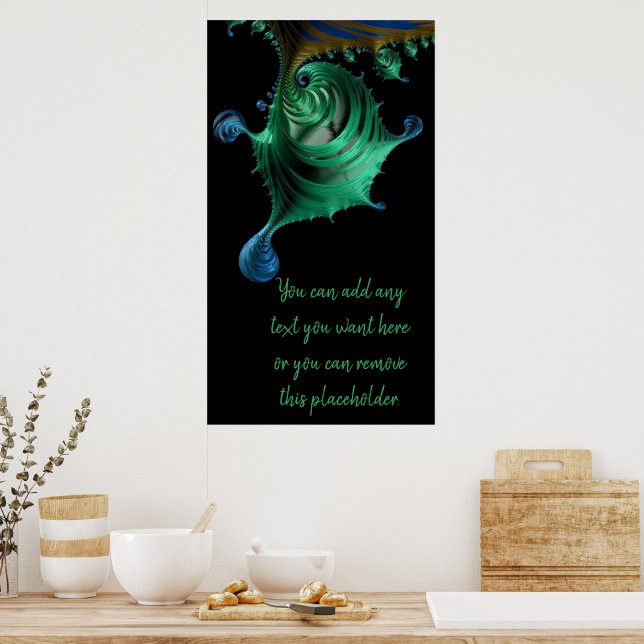 Póster Brillante goteo fractal verde y azul Añadir una ci (Cocina)