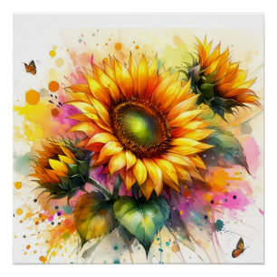 Poster brillante - Hermoso girasol amarillo, arte
