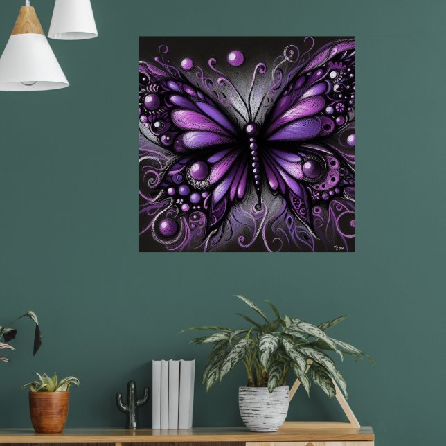Póster Brillante mariposa gótica morada color negro (Salón 1)