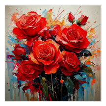 Póster Brillante - Obra de Arte de las Rosas Rojas