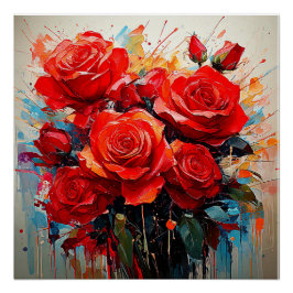 Póster Brillante - Obra de Arte de las Rosas Rojas
