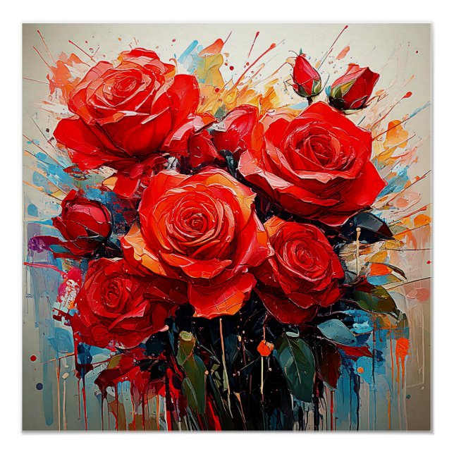 Póster Brillante - Obra de Arte de las Rosas Rojas (Anverso)