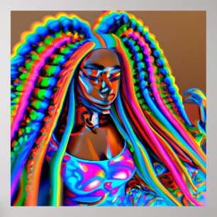 Póster Brillante Reina Arcoiris Cuello de pelo Negro Mela