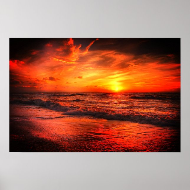Póster Brillante Sunset Beach Ocean (Frente)