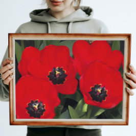 Póster Brillante Tulipanes Rojos Floral Glosófico fotográ