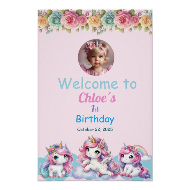 Póster brillante Unicorn Birthday  (Anverso)