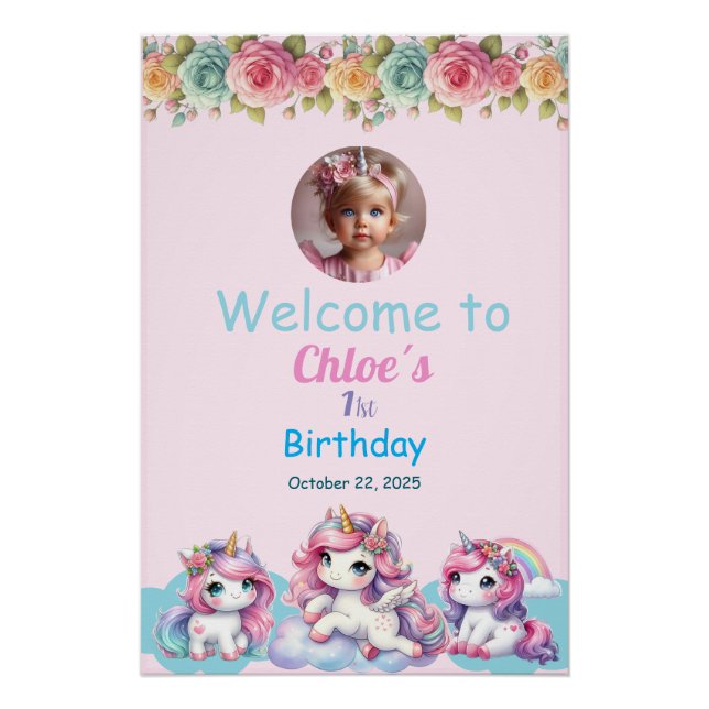 Póster brillante Unicorn Birthday  (Anverso)