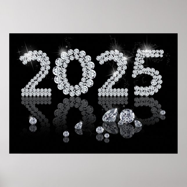 Póster Brillantes diamantes Año Nuevo 2025 (Frente)