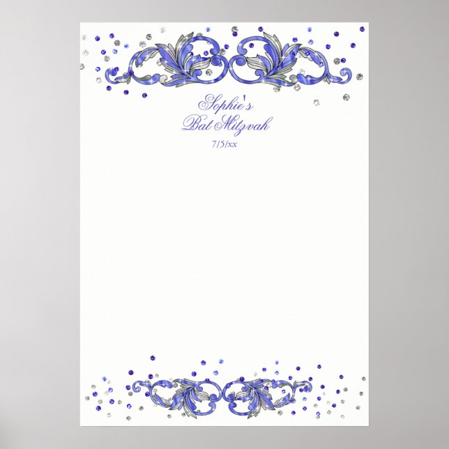 Póster Brillo Azul, Bat Mitzvah, Personalizado, Letrero d (Frente)