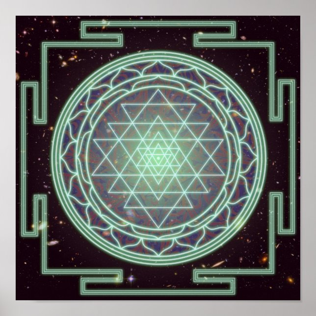 Póster Brillo azul de Sri Yantra (Frente)