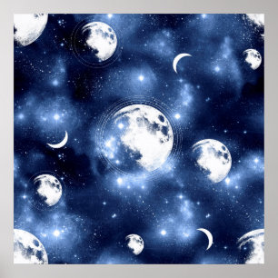 Póster Brillo de luz lunar   Fases lunares en las nubes d