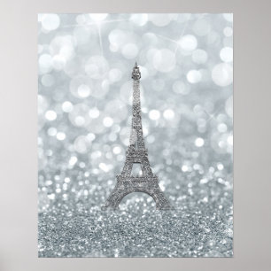 Póster Brillo de Plata Destello Brillante Torre Eiffel Gl