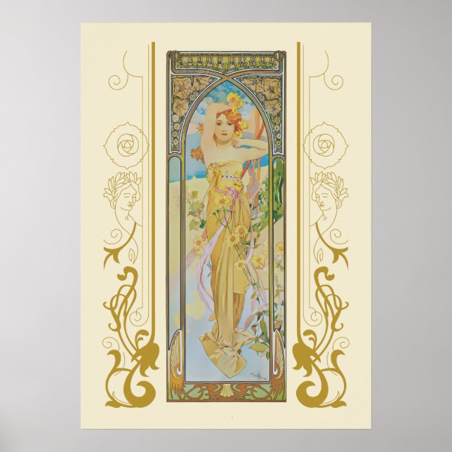 Póster Brillo del día por Alphonse Mucha (Frente)