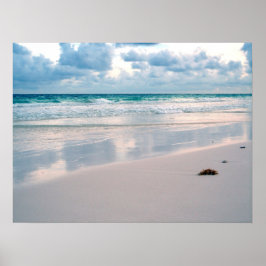 Póster Brillo rosa en una playa con puesta de sol
