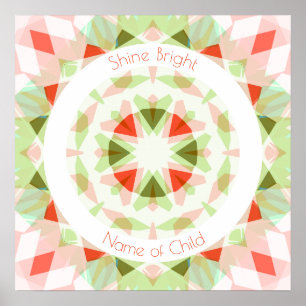 Póster Brillo Verde Rojo Estrella Luminosa Nombre Decorac