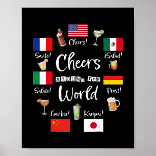 Póster Brindis alrededor del mundo vacaciones bebiendo di
