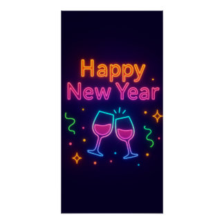 Póster brindis-con-champán-neón-feliz-año-nuevo-colorido-