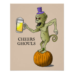 Póster Brindis Monstruos Fiesta de Halloween Brillante