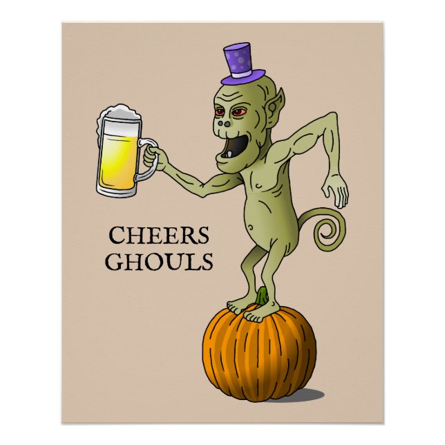 Póster Brindis Monstruos Fiesta de Halloween Brillante (Anverso)