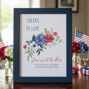 Póster Brindis por el Amor Rojo Blanco y Azul Letrero de