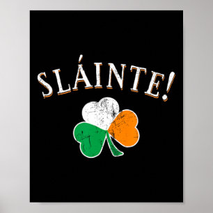 Póster Brindis Slainte Irlanda Bandera Trébol Día de San