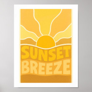Póster Brisa de Atardecer Retro Explosión de Sol Tipográf