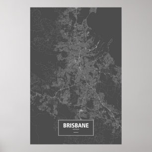 Póster Brisbane, Australia (blanco sobre negro)