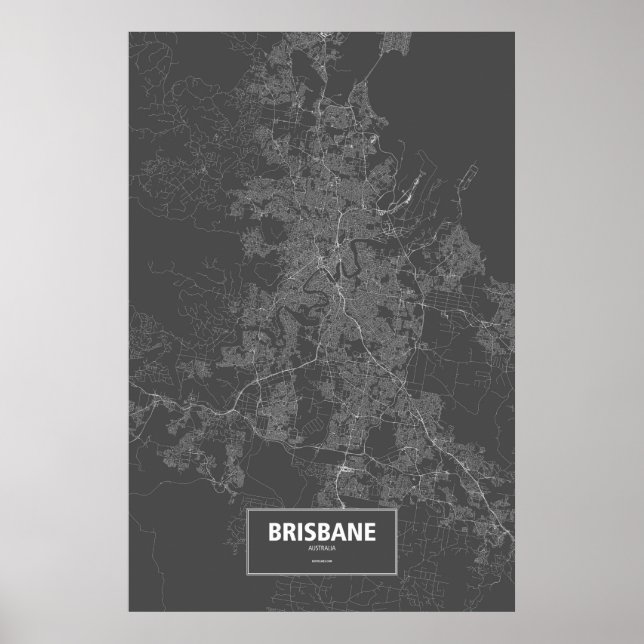 Póster Brisbane, Australia (blanco sobre negro) (Frente)