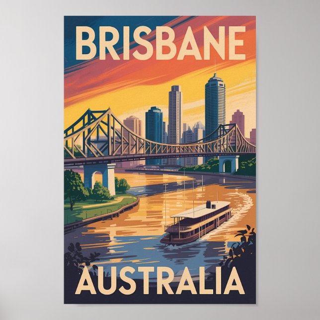 Póster Brisbane Australia Illustration Travel Art Vintage (Frente)